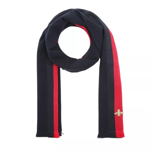 Gucci Wool Cashmere Scarf With Web Midnight Blue Wool Scarf