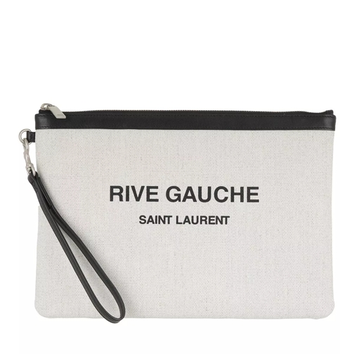 Saint Laurent Rive Gauche Pochette Canvas White Linen Wristlet