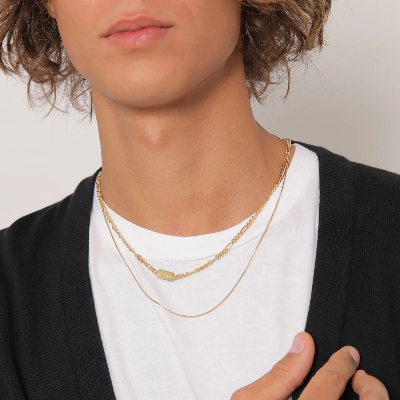 Kuzzoi Mittellange Halskette Halskette Herren Ketten Set Figaro Venezia 925 Sil gold(Image 3)