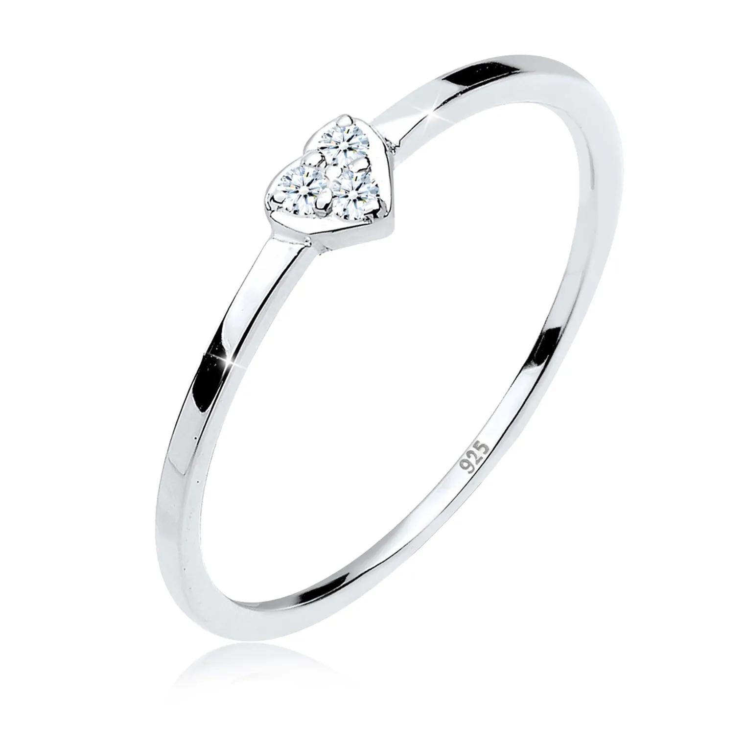 Elli Ringe - Ring Herz Symbol Diamant 0.04 ct. 925er Sterling S - Gr. 56 MM - in Silber - für Damen