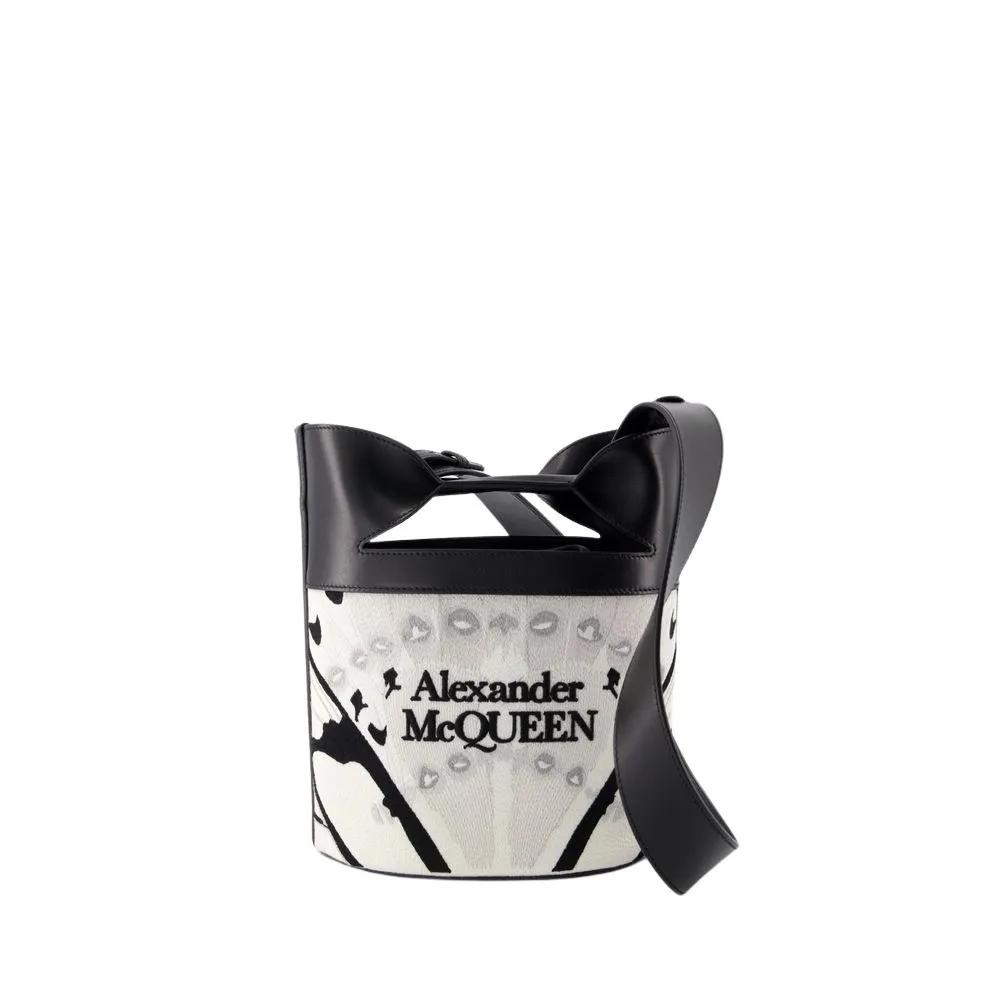 Alexander McQueen Beuteltasche - The Bucket Bow Crossbody - Leather - White - Gr. unisize - in Schwarz - für Damen