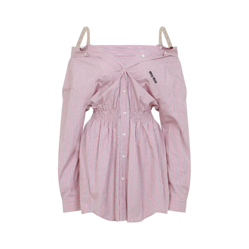 Miu Miu Mini-jurk Off-Shoulder Mini Dress With Gathered Waist Pink