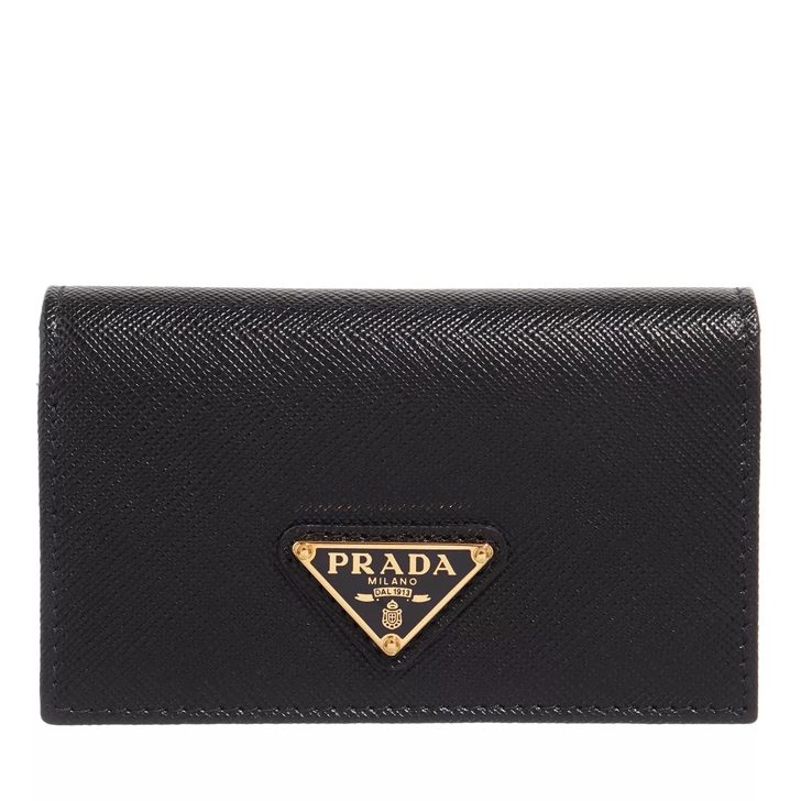 Prada Logo Plaque Fold Over Cardholder Black Bi Fold Wallet