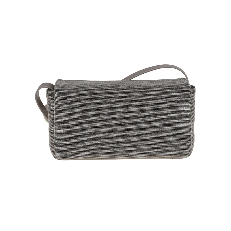 Brunello Cucinelli Schultertasche Textured Leather Flap Bag With Monili Accents Grey