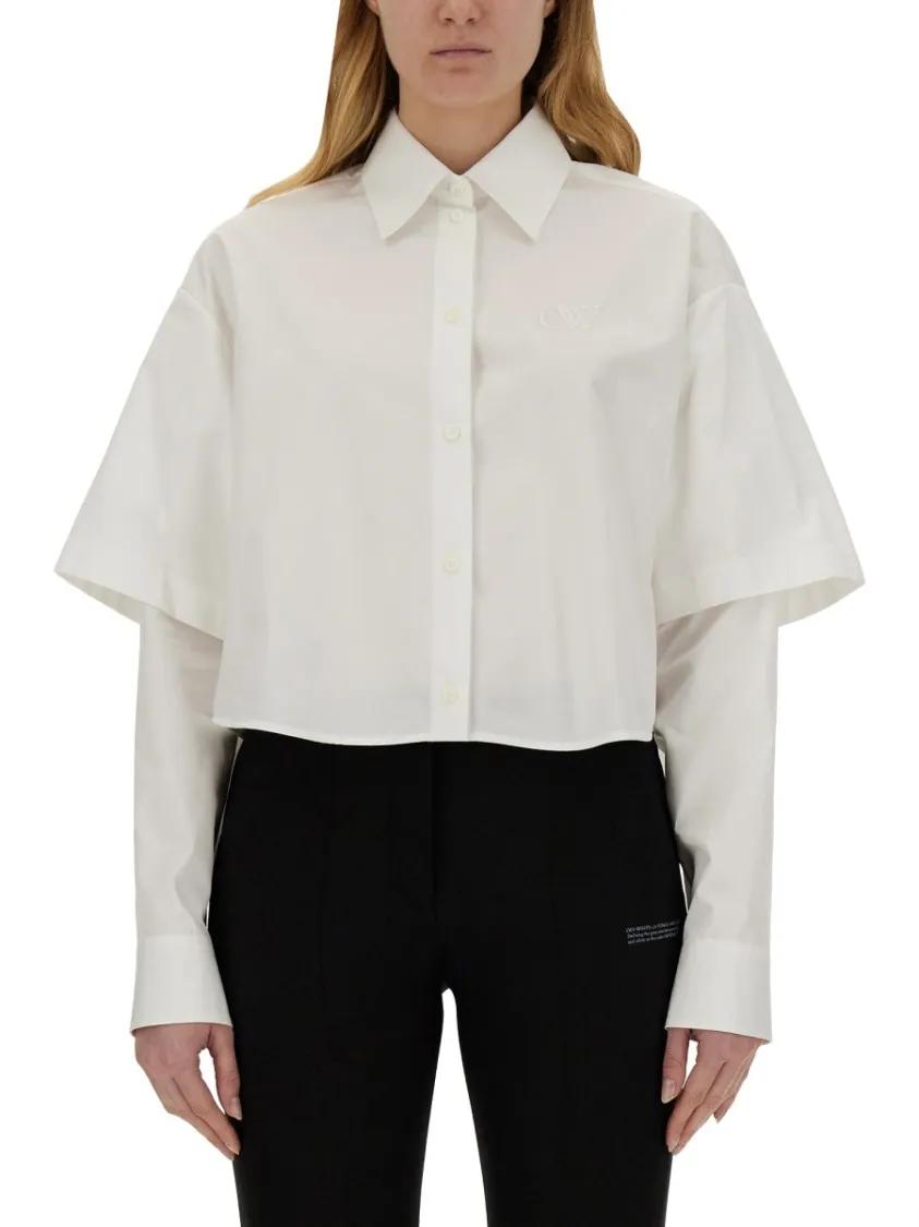 Thumbnail - Off-White - Cropped Poplin Shirt - Größe 40 - weiß