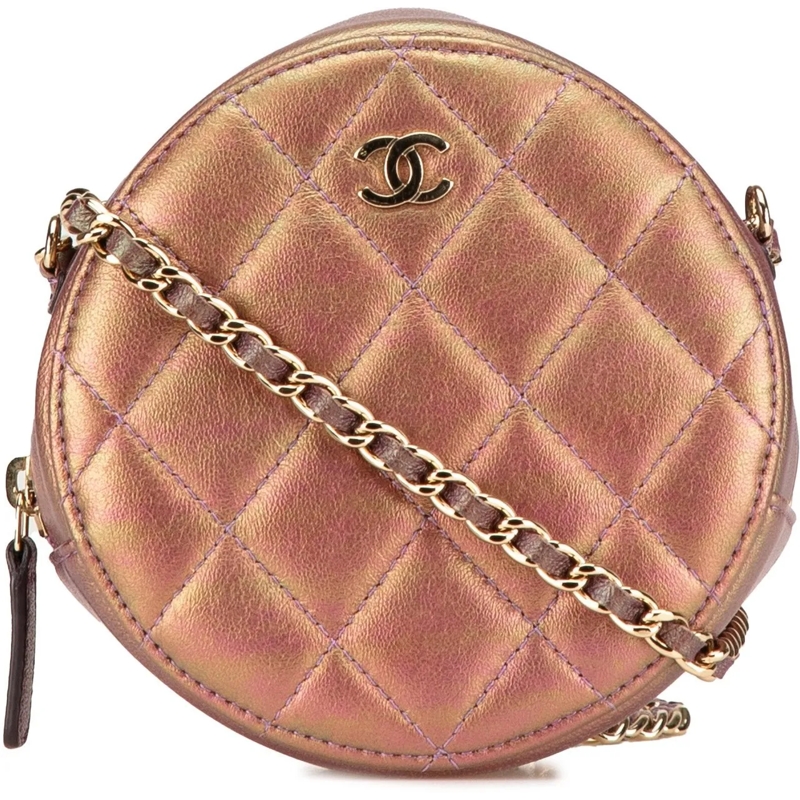 Chanel Pochette Quilted Iridescent Lambskin Round Clutch With Chai lila