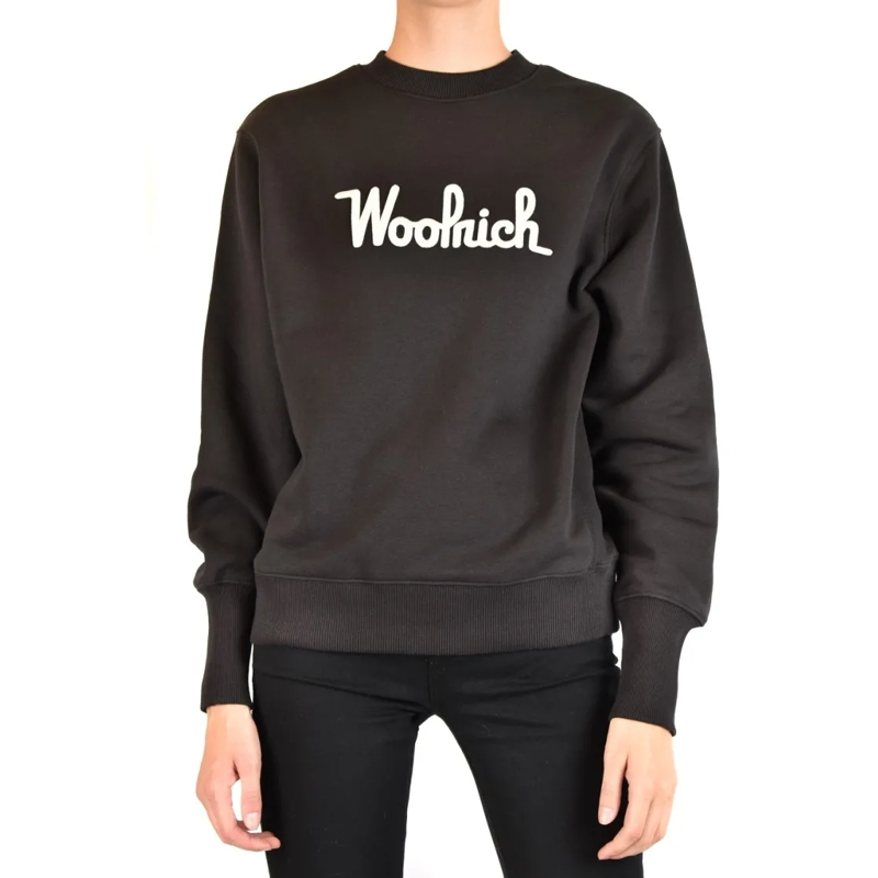 Woolrich  Crew Neck Black Sweatshirt With Bold Logo Black