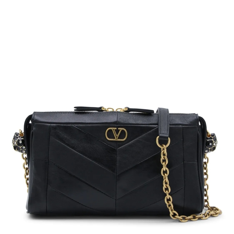 Valentino Garavani Sac à bandoulière Chevron Quilted Black Leather Handbag Black