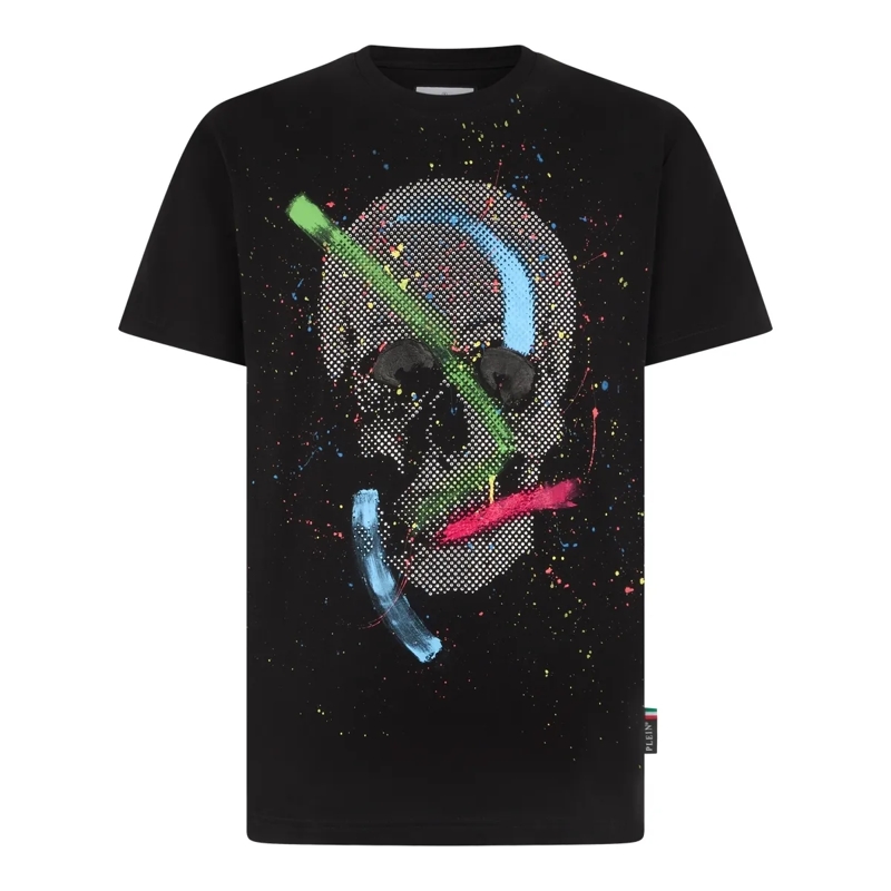 Philipp Plein T-Shirt Round Neck T-Shirt Paint Splash Skull schwarz