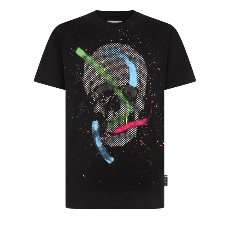 Philipp Plein T-Shirt Round Neck T-Shirt Paint Splash Skull schwarz