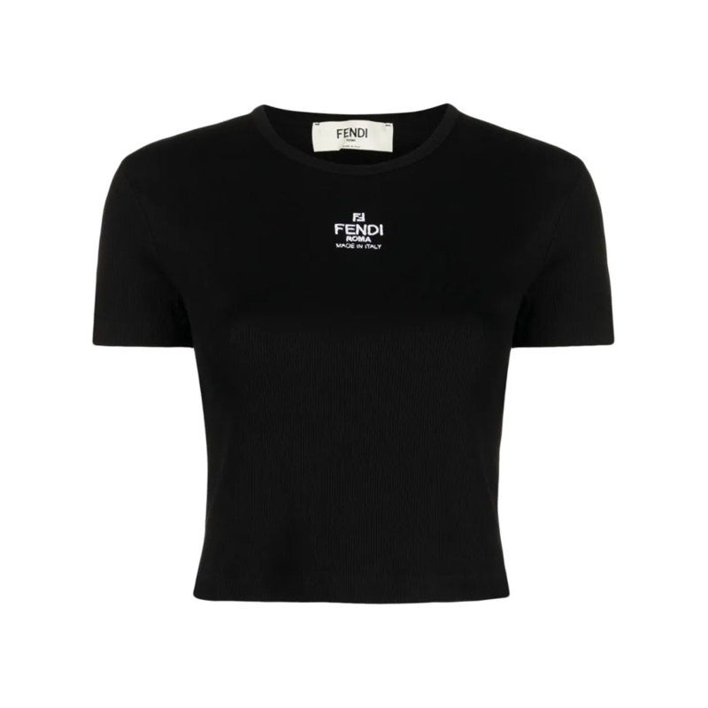 Fendi T-shirt Fitted Short-Sleeved Crop Top With Ribbed Texture Black