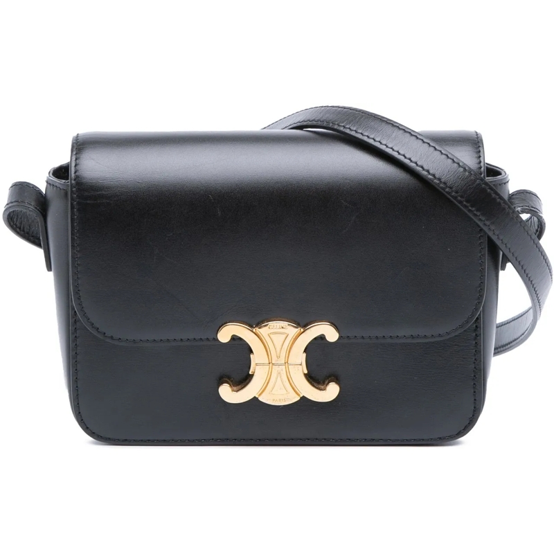 Celine Schultertasche Teen Shiny Calfskin Triomphe Crossbody schwarz