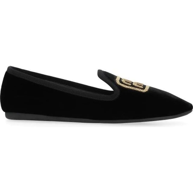 Miu Miu Slipper Miu Miu Logo Velvet Flats schwarz