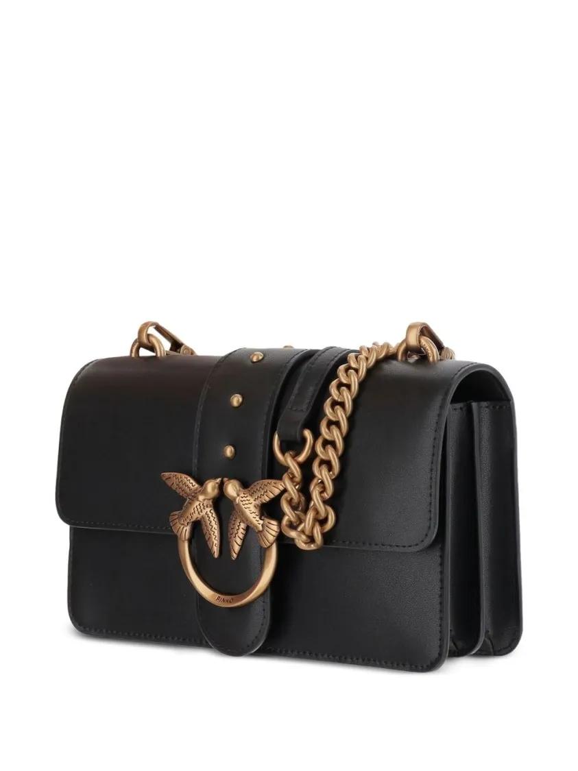 Pinko Hobo bags Structured Black Shoulder Bag With Gold-Tone Chain in zwart