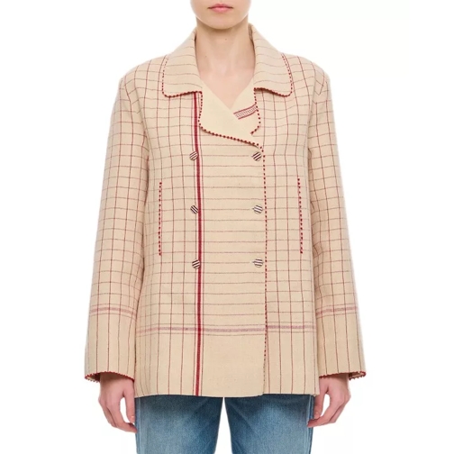 Pero Double Breasted Emrboidered Cotton Jacket Neutrals 