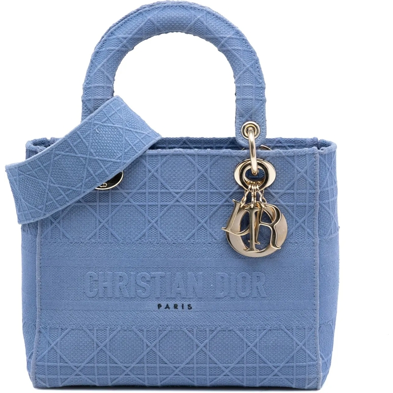 Christian Dior Schultertasche Medium Canvas Cannage Lady D Lite blau