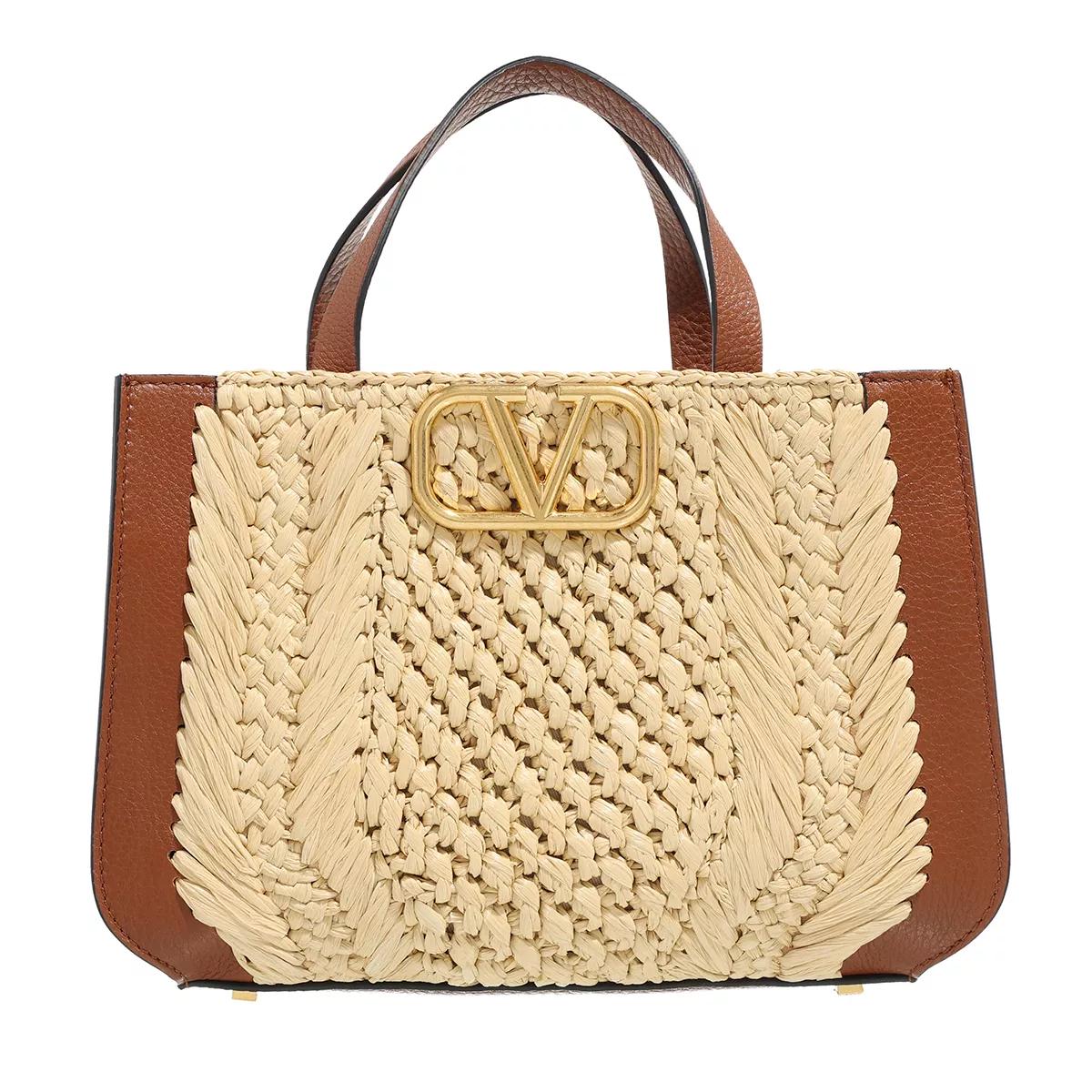 Valentino Garavani Small V Logo Signature Bag Raffia Beige Tote