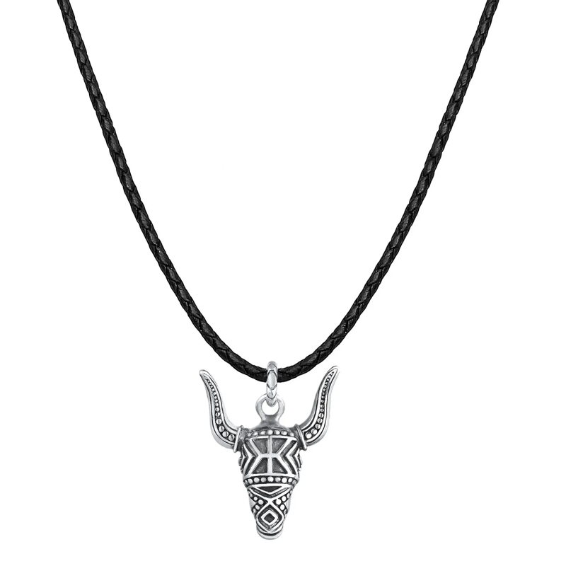 Kuzzoi Mittellange Halskette Halskette Herren Lederkette Stierkopf Oxidiert 925 silber(Image 2)
