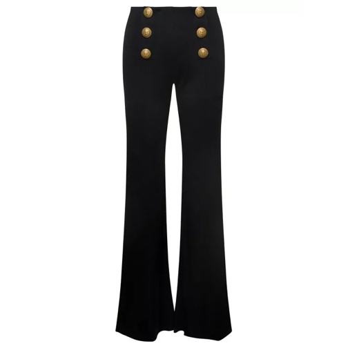Balmain Black Knit Flare Pants With Six Jewel Buttons In V Black Casual byxor