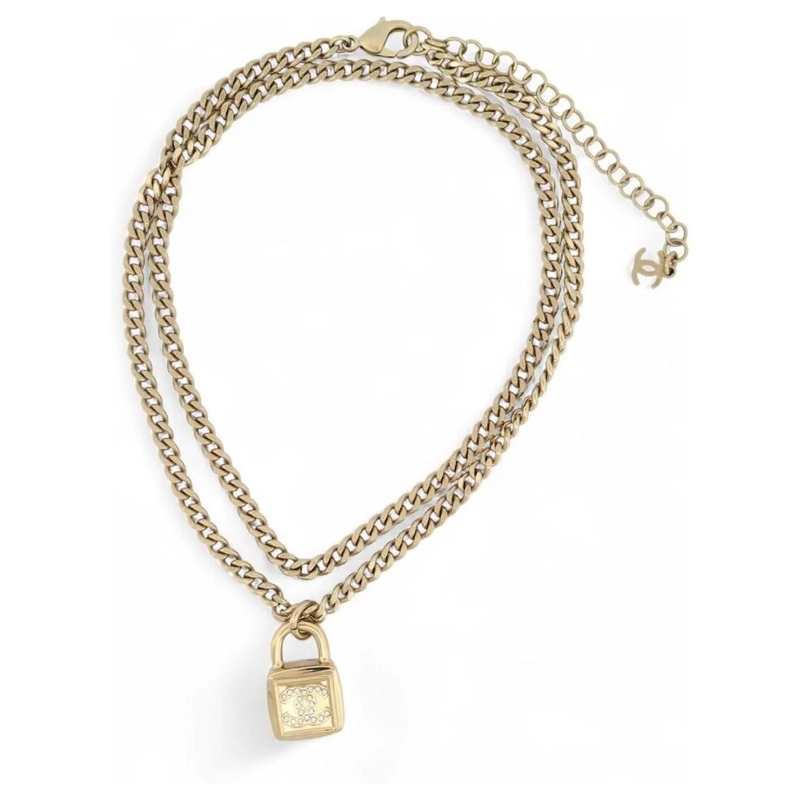 Chanel Mittellange Halskette NEUE CHANEL SCHLOSSHALSKETTE CC LOGO STRASS AUS GO gold