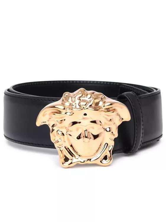 Versace Gürtel - Black Leather La Medusa Belt - Gr. 95 - in Schwarz - für Damen