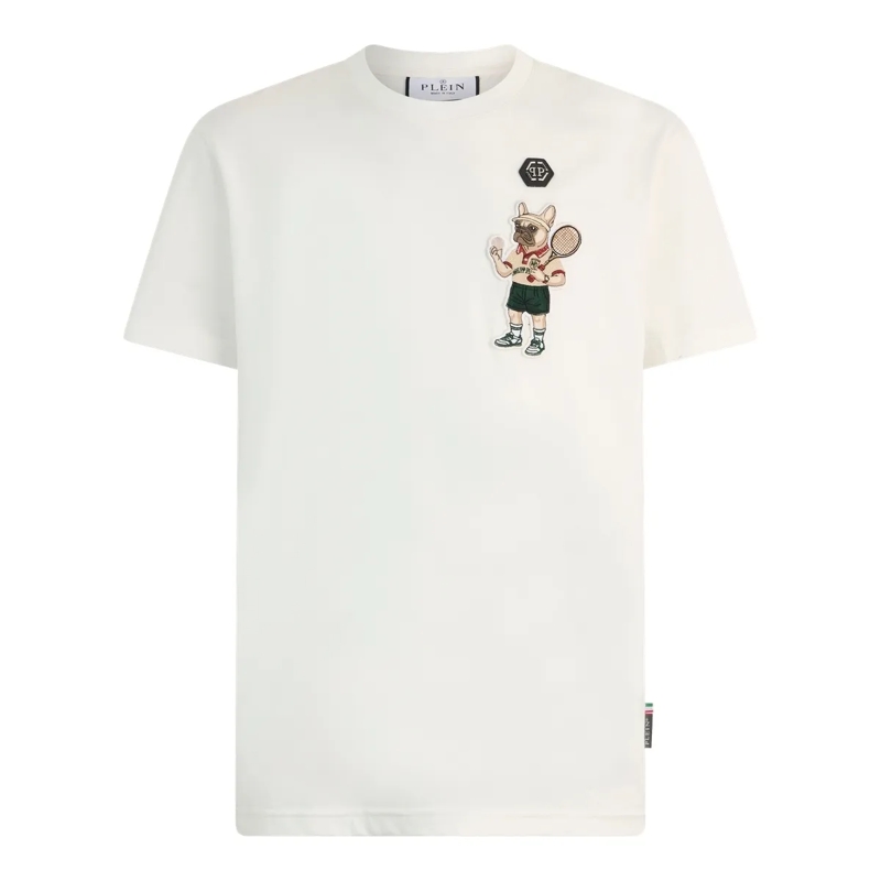 Philipp Plein T-Shirt Round Neck T-Shirt New York Tennis Patch weiss