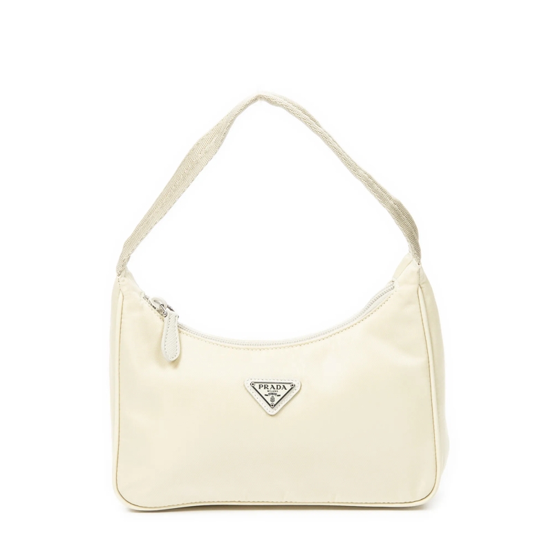 Prada Crossbody Bag Vintage Mini Zip Hobo offwhite
