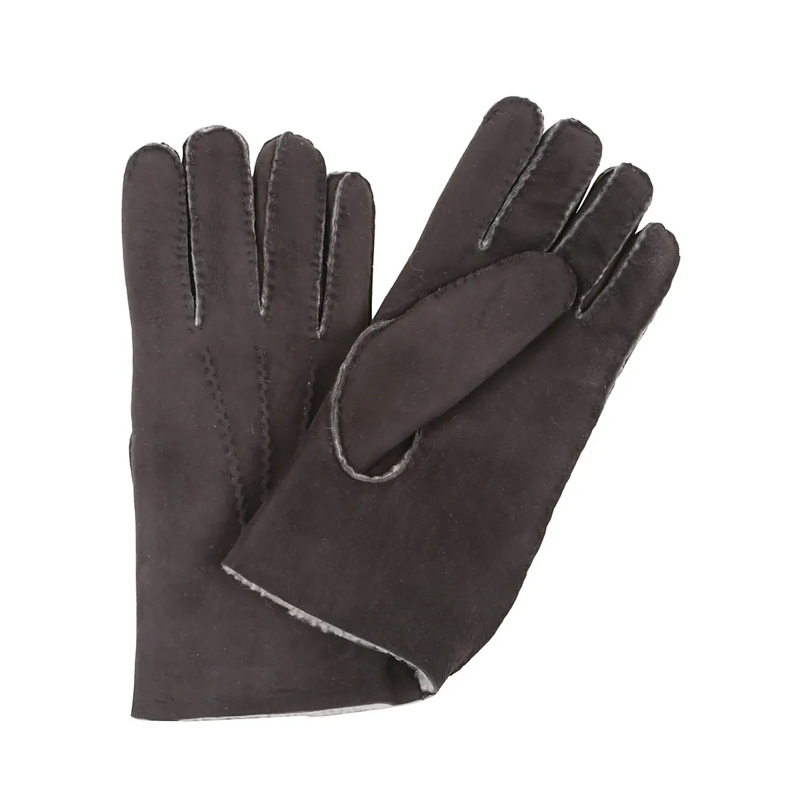 Eleventy Gants Brown Suede Gloves With Shearling Lining And Refin Brown
