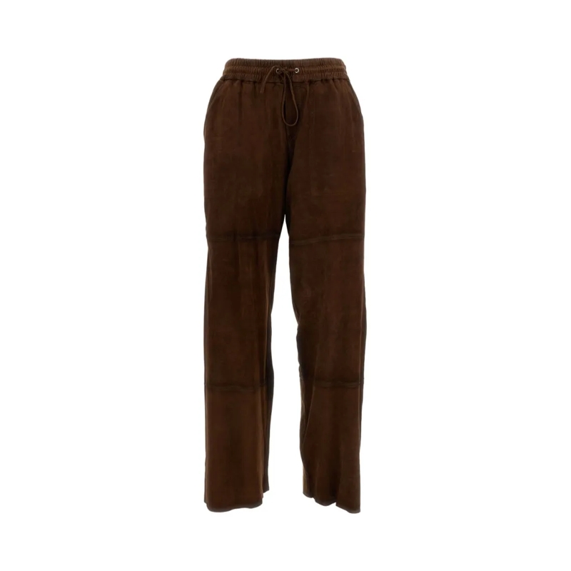 P.A.R.O.S.H.  Brown Suede Trousers With Elastic Waistband Brown