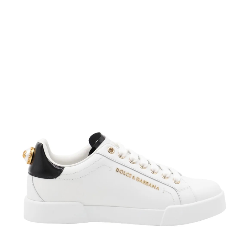 Dolce&Gabbana Low-Top-Sneaker White Leather Sneakers With Black Heel Tab White