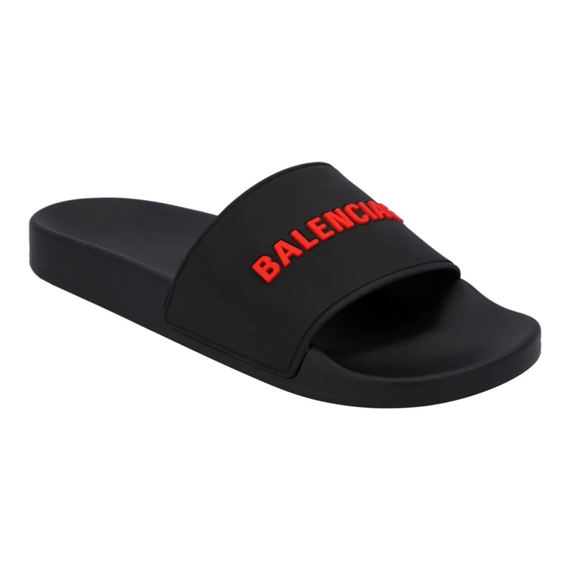 Balenciaga Sandalen Logo Band Rubber Slide Black Black