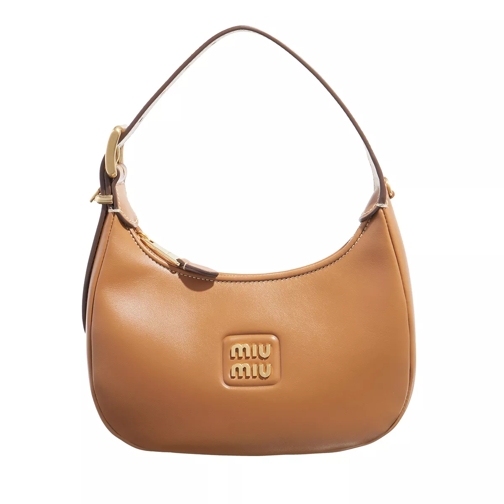 Miu Miu Logo Plaque Leather Shoulder Bag Brown Hoboväska