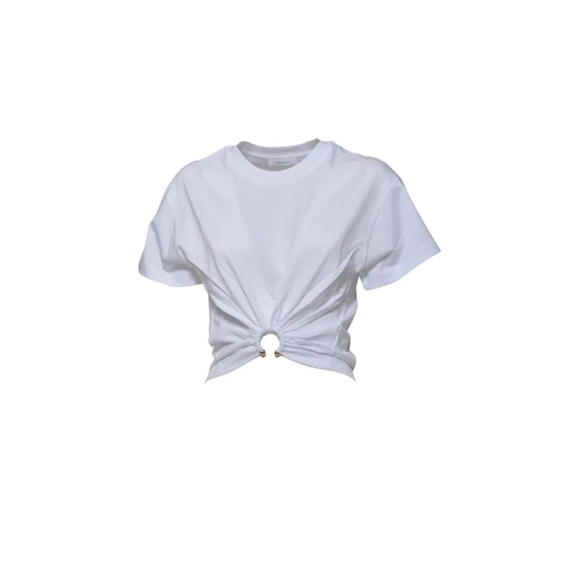 Thumbnail - Paco Rabanne - White Cotton Piercing Cropped T-Shirt - Größe XS - weiß