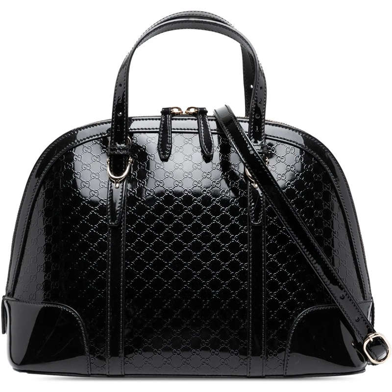 Gucci Schultertasche Small Microguccissima Patent Nice Satchel schwarz