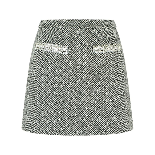 Self Portrait Herringbone' Black Polyester Blend Skirt Black Minirokken