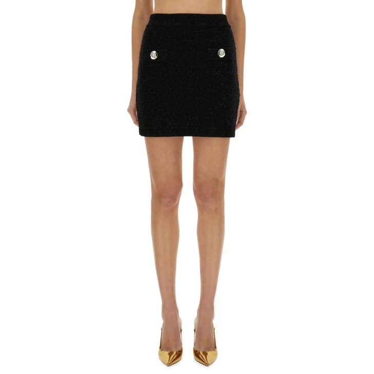 ミニスカート Balmain Fitted Black Tweed Skirt With Decorative Buttons Balmain Fitted Black Tweed Skirt With Decorative Buttons