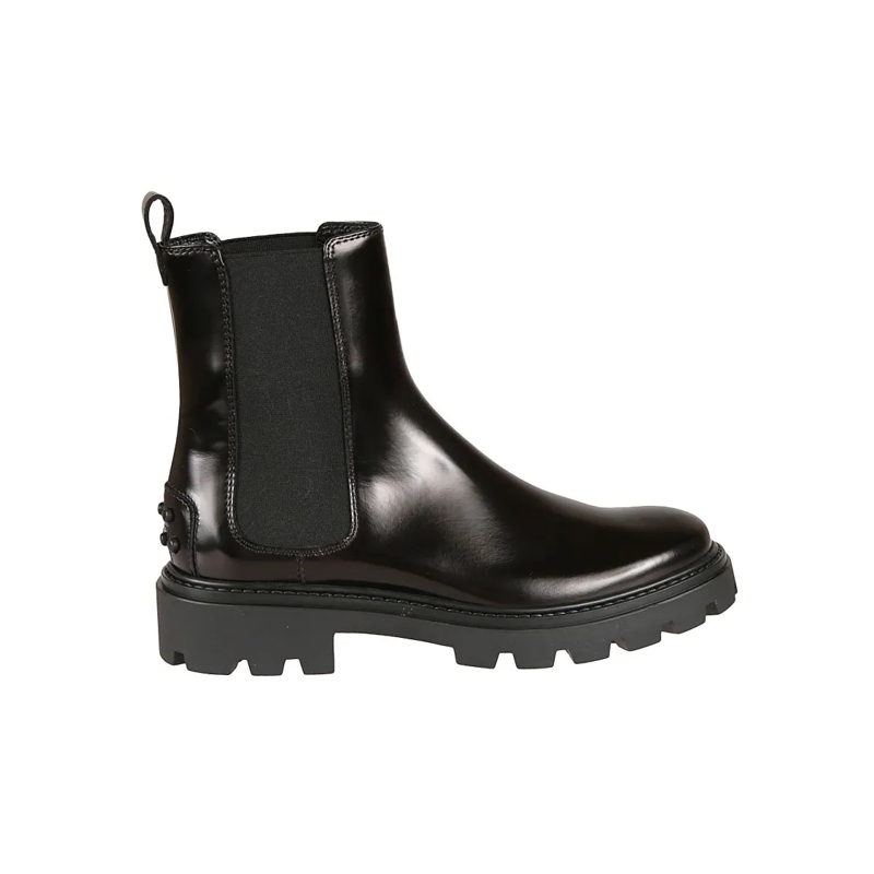 Tod's Bottes Polished Leather Ankle Boots Black