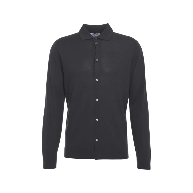 Gender Polo Virgin Wool Knitted Shirt With Classic Collar And  Black