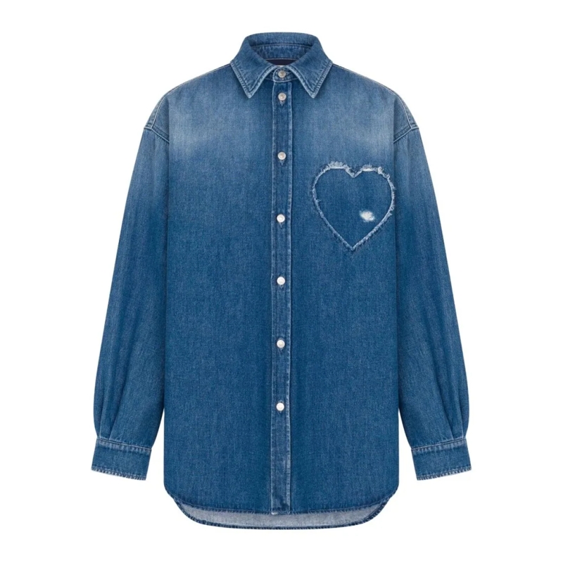 Moschino Hemd Frayed Heart-Patch Denim Shirt Blue