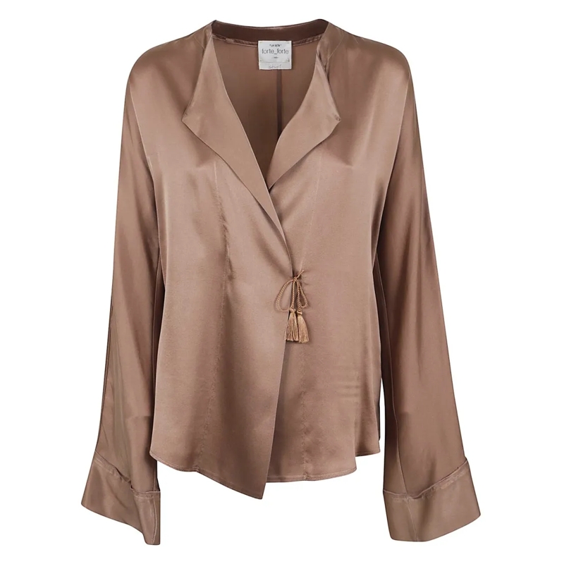 Forte Forte Overhemd Silk Shirt With Delicate Tassel Ties Brown