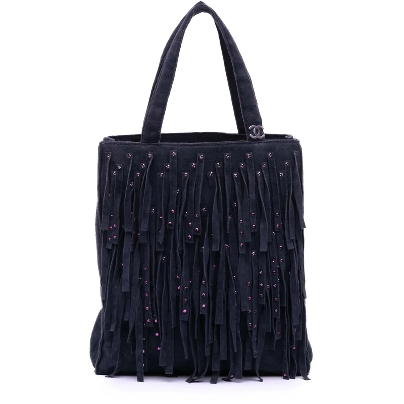 Chanel Shopper Mini Suede Studded Fringe Tote lila