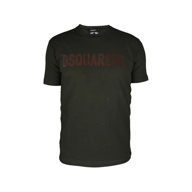 Dsquared2 T-Shirt Distressed Khaki Green Cotton T-Shirt Black