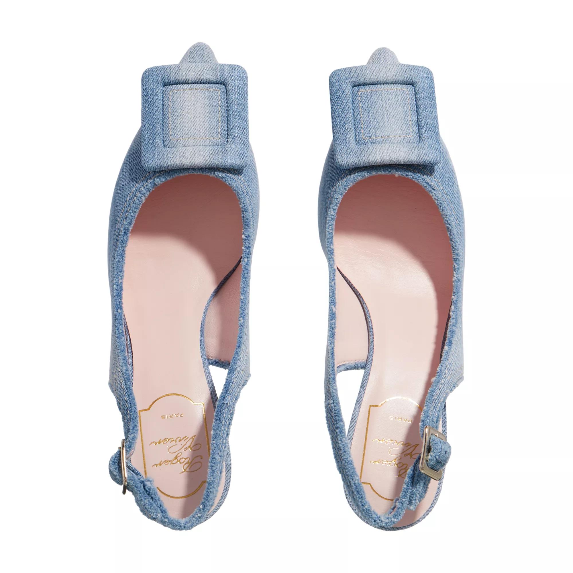 Roger Vivier Fringed Covered Buckle Slingsback Pumps Blue Pumps