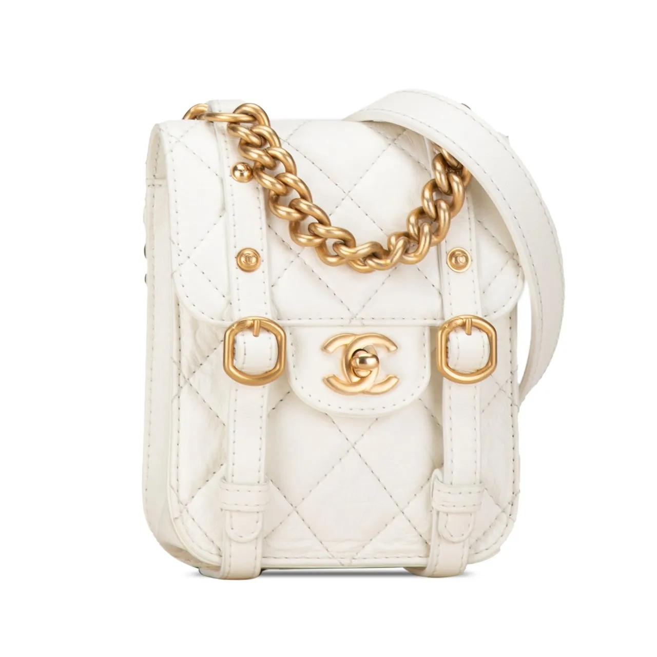 Chanel Hobo bags 2021-2023 Mini Aged Calfskin City School Flap in wit