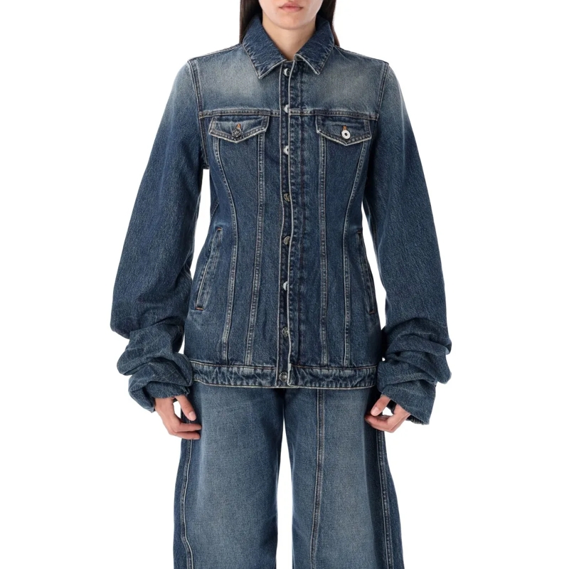Jean Paul Gaultier Jeansjacke Fitted Denim Jacket With Voluminous Sleeves Blue