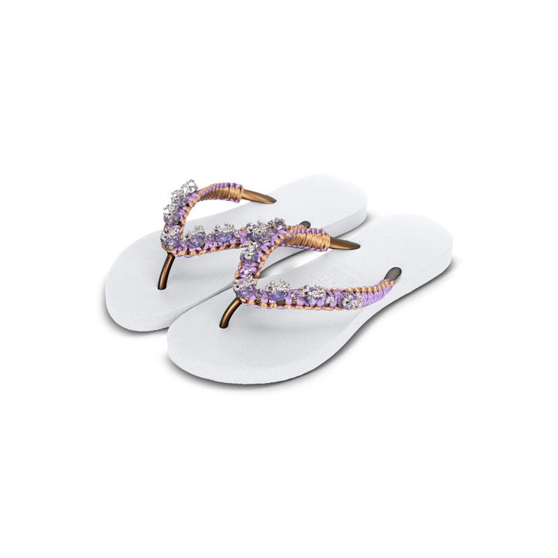 UZURII Flip Flops Zehentrenner Macrame Poodle Doodle weiss