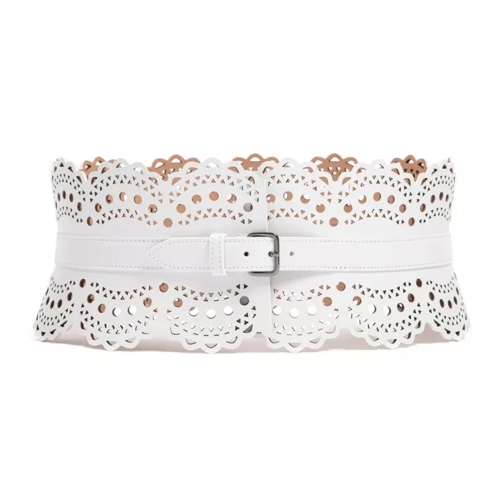 Alaia White Openwork Leather Corset Belt White Skärp