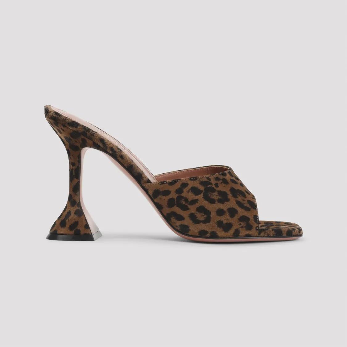 Thumbnail - Amina Muaddi Slipper & Pantoletten - Leopard Print Suede High-Heeled Mules - Gr. 38 (EU) - in Schwarz - für Damen