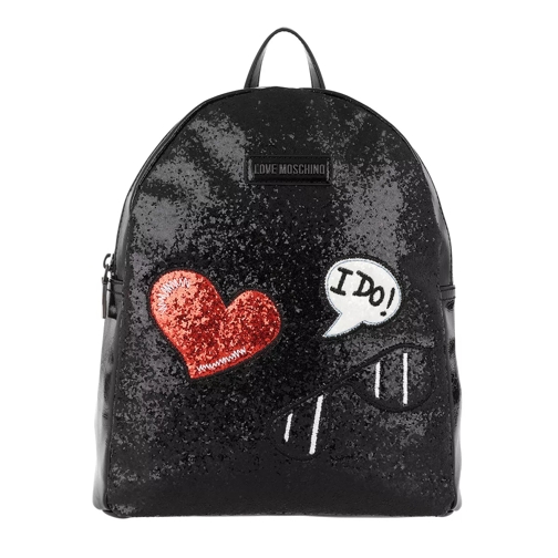 Love Moschino Backpack Glitters Metallic Patches Nero Backpack