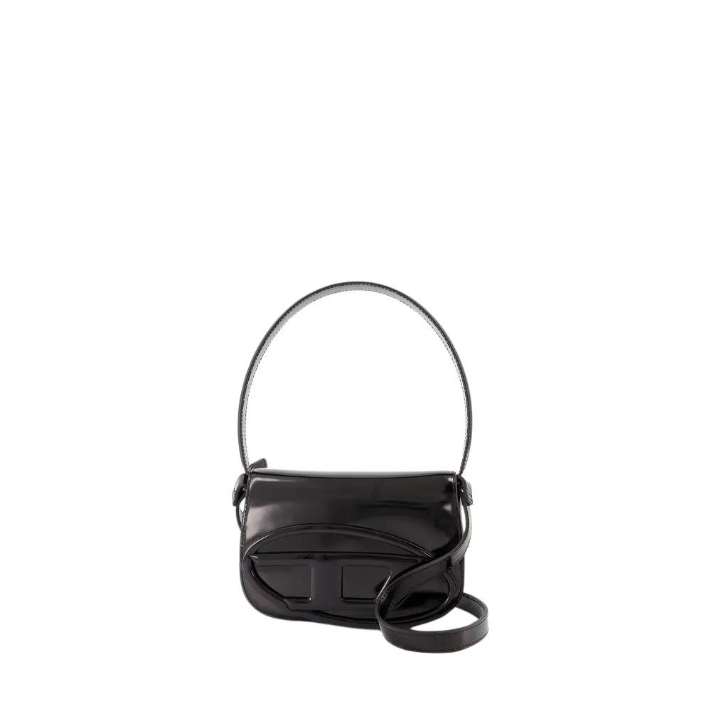 Diesel Zwarte leren schoudertas Magnetische sluiting Black Dames